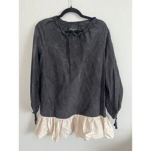 Cynthia Rowley Dress Women XS Black Long Sleeve Ruffle Hem‎ Puff Cuffs Crinkle